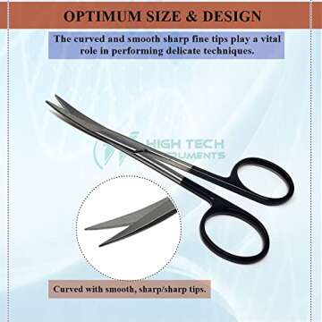 Premium Iris Supercut Micro Dissecting Scissors Curved 4.5" with One Serrated Blade (HTI Brand)