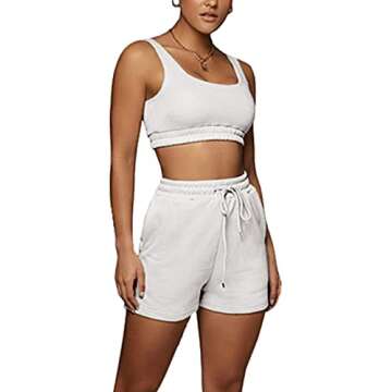 Dgebou Summer Two Piece Outfits for Women Casual Sleeveless Crop Tops and Loose Shorts 2 Piece Set Casual Cute Birthday Club Beach Vacation Workout Outfits Lounge Set (White, M)