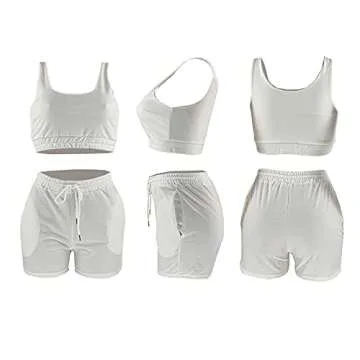 Dgebou Summer Two Piece Outfits for Women Casual Sleeveless Crop Tops and Loose Shorts 2 Piece Set Casual Cute Birthday Club Beach Vacation Workout Outfits Lounge Set (White, M)