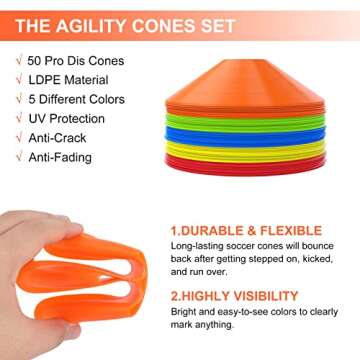 Sport Soccer Disc Cones Sets 50-Pack Agility Disc Cones Perfect for Soccer, Football, Basketball,Footwork,Kids, Field Marker 2 inch