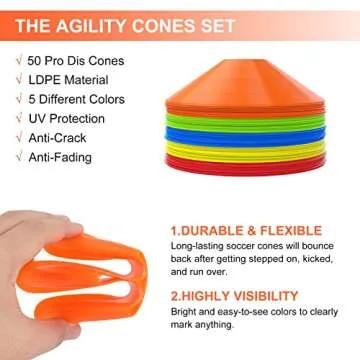 Sport Soccer Disc Cones Set - 50 Pack Kids Agility Training