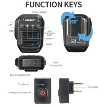 ABBREE Wireless Handheld Speaker Mic for Ham Radio
