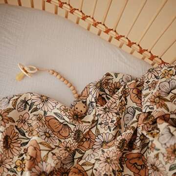 mushie Muslin Baby Swaddle Blanket | 100% Organic Cotton (Retro Flowers)