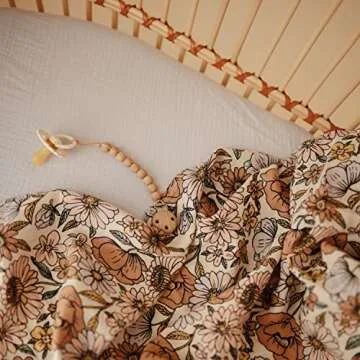 mushie Muslin Baby Swaddle Blanket | 100% Organic Cotton (Retro Flowers)