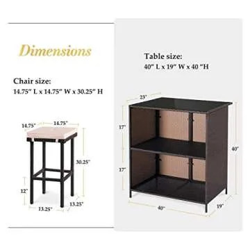 SUNCROWN Outdoor Bar Set 3-Piece Brown Wicker Patio Furniture - Glass Bar and Two Stools with Cushions for Patios, Backyards, Porches, Gardens or Poolside