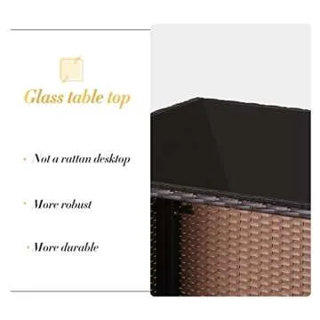 SUNCROWN Outdoor Bar Set 3-Piece Brown Wicker Patio Furniture - Glass Bar and Two Stools with Cushions for Patios, Backyards, Porches, Gardens or Poolside