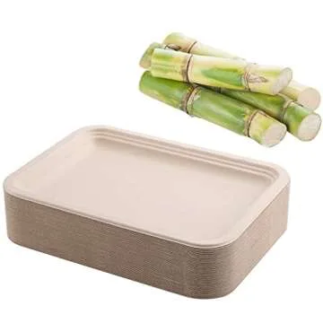 Lawei 50 Pack 14 Inch Biodegradable Paper Plates, Rectangle Compostable Disposable Food Trays 100% Heavy-Duty Sugarcane Bagasse Paper Platter for Seafood, BBQ, Picnic, Party
