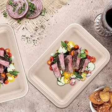 Lawei 50 Pack 14 Inch Biodegradable Paper Plates, Rectangle Compostable Disposable Food Trays 100% Heavy-Duty Sugarcane Bagasse Paper Platter for Seafood, BBQ, Picnic, Party