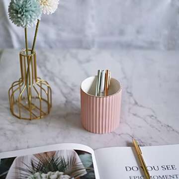 CROWNOS Pen Holder for Desk, Ceramic Pencil Cup Office Desk Organizer, Makeup Brush Holder (Pink)