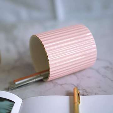 CROWNOS Pen Holder for Desk, Ceramic Pencil Cup Office Desk Organizer, Makeup Brush Holder (Pink)