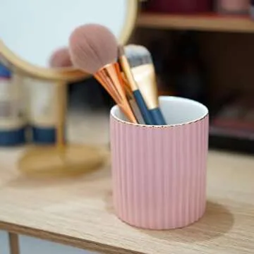 CROWNOS Pen Holder for Desk, Ceramic Pencil Cup Office Desk Organizer, Makeup Brush Holder (Pink)