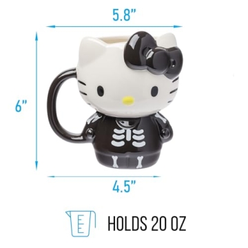 Silver Buffalo Sanrio Hello Kitty Halloween Skeleton Costume Ceramic 3D Sculpted Mug, 20 Ounces