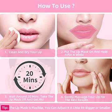Lip mask, Collagen Moisturizing Lip Masks for Dry Lips, 24 PCS Hydrating Lip Plumping Mask for Chapped, Fine Lines, Lip Hydration Treatment, Lip Mask Sheet, Lip Gel Patches Pads, Lip Masks Skincare