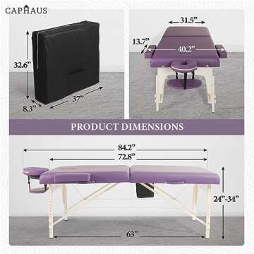 CAPHAUS Premium Memory Foam Massage Table, 84 Inch Foldable & Portable Massage Bed, Height Adjustabl...