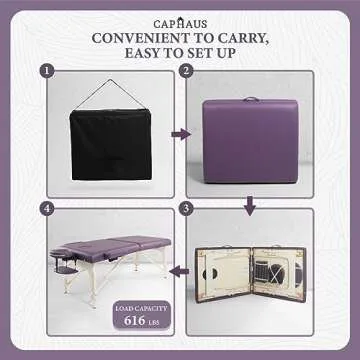 CAPHAUS Premium Memory Foam Massage Table, 84 Inch Foldable & Portable Massage Bed, Height Adjustable Spa Bed, Facial Cradle Salon Bed Wooden Legs & Carry Case, 32 Inch Wide, Purple
