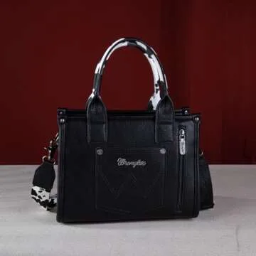 Wrangler Cow Print Purse Tote Bag for Women Black Satchel Crossbody Top Handle Handbags with Adjustable Strap LG-WG102-8120SBK