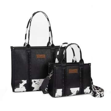 Wrangler Cow Print Purse Tote Bag for Women Black Satchel Crossbody Top Handle Handbags with Adjustable Strap LG-WG102-8120SBK