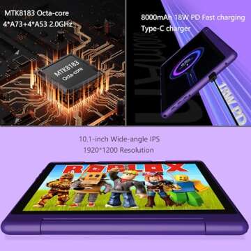 NOBKLEN Kids Tablet 10 Inch with Android 13, 8GB+128GB Storage, 8-core Processor, 1920 * 1200 IPS Display, 8000mAH Fast-Charging Battery, GPS, 5+13M Dual Camera, Parental Controls and Kid-Proof Case