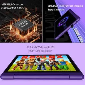 NOBKLEN Kids Tablet 10 Inch with Android 13, 8GB+128GB Storage, 8-core Processor, 1920 * 1200 IPS Display, 8000mAH Fast-Charging Battery, GPS, 5+13M Dual Camera, Parental Controls and Kid-Proof Case