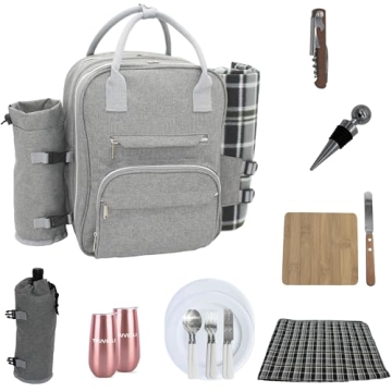 Truvelli Picnic Backpack for Adventures, Grey 12-in-1 Insulated Picnic Backpack for 2, Great Alterna...