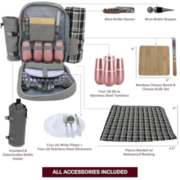 Truvelli Picnic Backpack for Adventures, Grey 12-in-1 Insulated Picnic Backpack for 2, Great Alternative to a Bulky Picnic Basket Set, Romantic Picnic Set for 2, Picnic Basket for 2, Picnic Bag