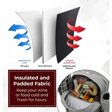 Truvelli Picnic Backpack for Adventures, Grey 12-in-1 Insulated Picnic Backpack for 2, Great Alternative to a Bulky Picnic Basket Set, Romantic Picnic Set for 2, Picnic Basket for 2, Picnic Bag