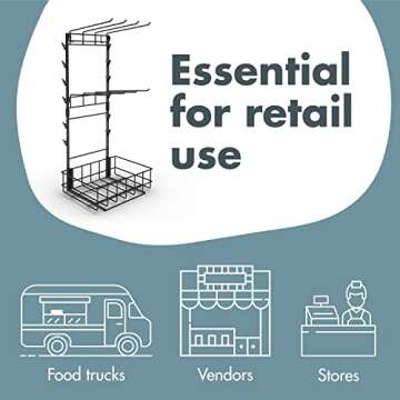 DS THE DISPLAY STORE Retail Display Rack - 12 Clips & 8 Hooks - Matte Black Snack Stand