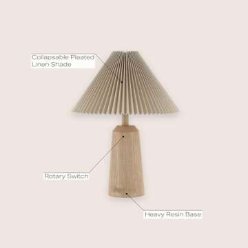 JONATHAN Y JYL1146A Arvid 20.5" Rustic Scandinavian Resin/Iron Lighthouse LED Table Lamp with Pleated Shade, Beige Wood Finish, for Bedroom, Living Room, Entry Console