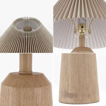 JONATHAN Y JYL1146A Arvid 20.5" Rustic Scandinavian Resin/Iron Lighthouse LED Table Lamp with Pleated Shade, Beige Wood Finish, for Bedroom, Living Room, Entry Console