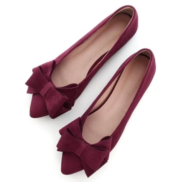 SAILING LU Stylish Bow-Knot Ballet Flats for Women - Slip-On Suede Comfort in Burgundy