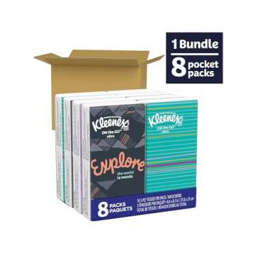 Kleenex 46651 On The Go Packs Facial Tissues, 3-Ply, White, 10 Sheets/Pouch, 8 Pouches/Pack