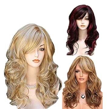 WAACGMT 24 inch short curly hair female girl charming synthetic wig, bangs wig, for Women Long Heat ...