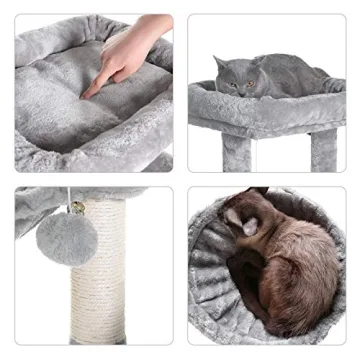 Compact Cat Tree with Scratching Board and Condos