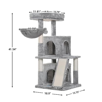 Compact Cat Tree with Scratching Board and Condos