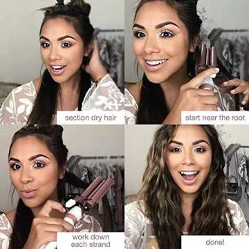 Conair Double Ceramic 3 Barrel Curling Iron, Hair Waver, Create Beachy Waves, Long-Lasting Natural Tight Waves for all Hair Lengths, White / Rose Gold