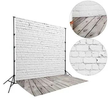 HUAYI 5X7ft White Brick Wall with Gray Wooden Floor Photography Vinyl Backdrop D-2504