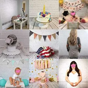 HUAYI 5X7ft White Brick Wall with Gray Wooden Floor Photography Vinyl Backdrop D-2504