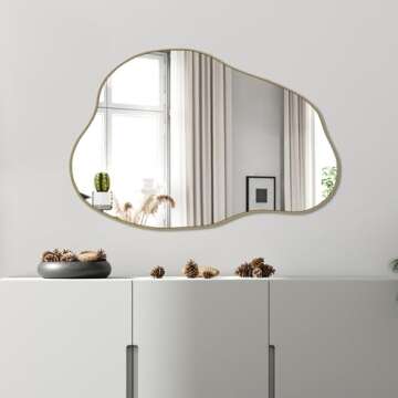 POZINO Gold Irregular Mirror, Cloud Shaped Mirror, Asymmetrical Wall Mirror, Unique Modern Mirror for Living Room Bathroom Bedroom Entryway, 30"x20.5"