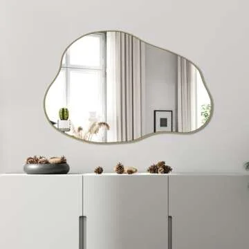 POZINO Gold Irregular Mirror, Cloud Shaped Mirror, Asymmetrical Wall Mirror, Unique Modern Mirror for Living Room Bathroom Bedroom Entryway, 30"x20.5"