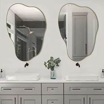 POZINO Gold Irregular Mirror, Cloud Shaped Mirror, Asymmetrical Wall Mirror, Unique Modern Mirror for Living Room Bathroom Bedroom Entryway, 30"x20.5"