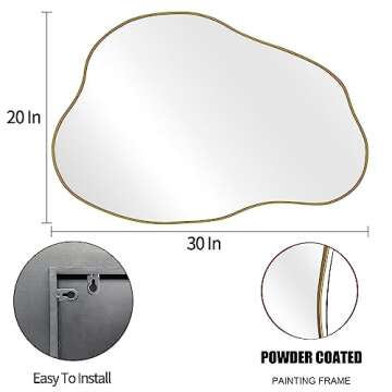 POZINO Gold Irregular Mirror, Cloud Shaped Mirror, Asymmetrical Wall Mirror, Unique Modern Mirror for Living Room Bathroom Bedroom Entryway, 30"x20.5"