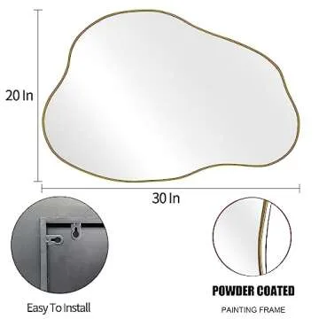 POZINO Gold Irregular Mirror, Cloud Shaped Mirror, Asymmetrical Wall Mirror, Unique Modern Mirror for Living Room Bathroom Bedroom Entryway, 30"x20.5"