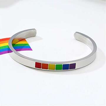 cmoonry 316L Stainless Steel Rainbow Bangles for Women Men LGBT Gay Pride Bracelet Promise Jewelry (60)