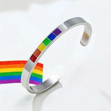 cmoonry 316L Stainless Steel Rainbow Bangles for Women Men LGBT Gay Pride Bracelet Promise Jewelry (60)