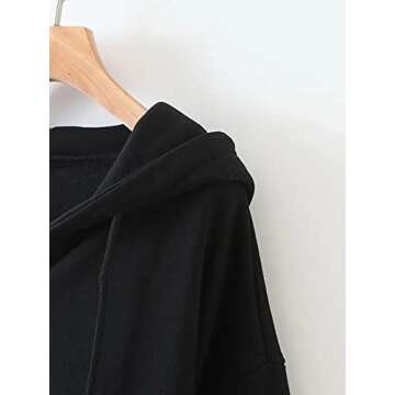 Meladyan Women's Oversized Solid Zip Up Drawstring Long Sleeve Fleece Vintage Pockets 90s Hooded SweatShirt Coat, Black, Medium