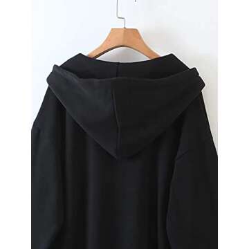Meladyan Women's Oversized Solid Zip Up Drawstring Long Sleeve Fleece Vintage Pockets 90s Hooded SweatShirt Coat, Black, Medium
