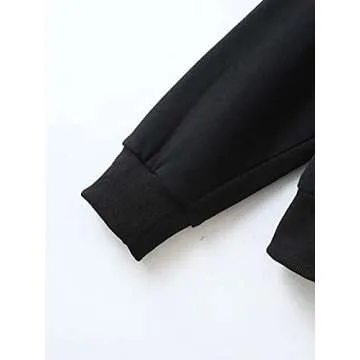 Meladyan Women's Oversized Solid Zip Up Drawstring Long Sleeve Fleece Vintage Pockets 90s Hooded SweatShirt Coat, Black, Medium