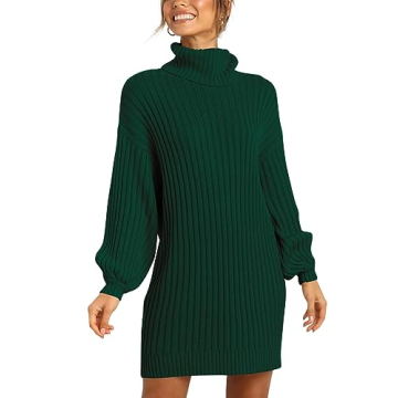 Oversized Sweater Dress - ANRABESS Turtleneck Batwing Style