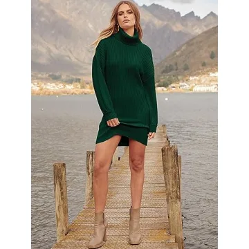 Oversized Sweater Dress - ANRABESS Turtleneck Batwing Style