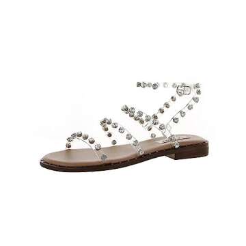 Steve Madden womens Travel Flat Sandal, Clear, 6.5 US